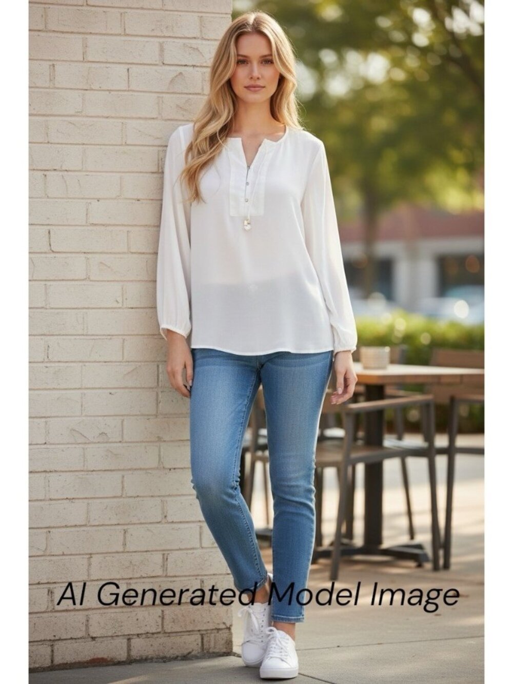 APT 9 Women's Size Medium Long Sleeve Woven Top in Off-White